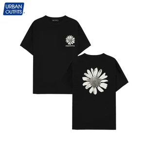 Áo Thun Nam Tay Lỡ Form Rộng URBAN OUTFITS Cổ Tròn Unisex Big Size 100kg In Hoa Cúc Đen 100% Cotton URBAN OUTFIT ATO07
