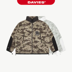 Áo khoác lông cừu họa tiết camo DAVIES cổ trụ phối viền kèm lót dù logo su hiphop zipper Fleece Zip-Up Jacket| D-AK16
