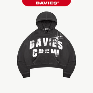Hoodie nam nữ mũ to nút bấm DAVIES nỉ cào thiết kế hình in lụa phối chỉ nổi form rộng màu đen Highlight Hoodie | D-HD2