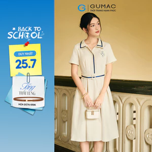Đầm nữ GUMAC form A xòe nhẹ nhàng phối dây viền  DF10070