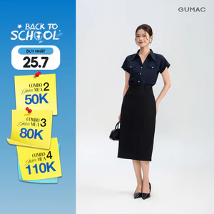 Chân Váy Nữ GUMAC Form Suông Xẻ Tà Túi Kiểu Vải Cotton Chéo Hiện Đại VG05030