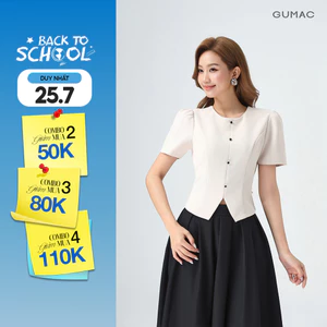 Áo Kiểu Nữ GUMAC Áo Kiểu Lửng Công Sở Lai Xẻ V Đính Nút Tôn Dáng Sang Trọng Vải Chéo Ý LAG0414