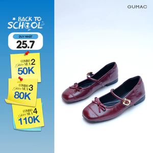 Giày Bệt Nữ GUMAC Giày Búp Bê Mũi Tròn Đính Nơ Da PU Có Quai Ngang Khóa Kim Loại Êm Chân GG05027