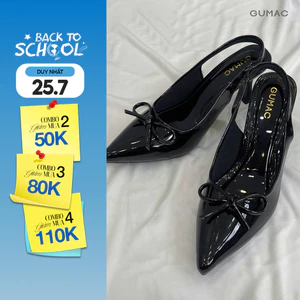 Giày Cao Gót Nữ GUMAC Bít Mũi Nhọn 7cm Quai Hậu Slingback Đính Nơ Thời Trang Cao Cấp GF11038