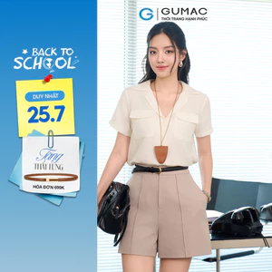 Áo Kiểu Nữ GUMAC Form Suông Tay Ngắn Cổ Danton Túi Đắp Trang Trí Hiện Đại AF07019