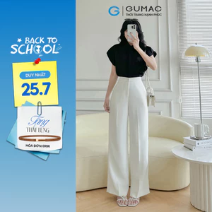 Quần tây nữ GUMAC ống suông màu trắng nút bọc chất liệu cotton silk mềm mịn  QF08032