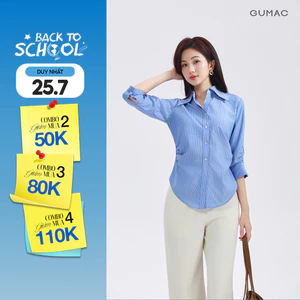 Áo Sơ Mi Nữ GUMAC Áo Kiểu Công Sở Kẻ Sọc Tay Lửng Chiết Ly Eo Tôn Dáng Vải Kate Cao Cấp AF01024