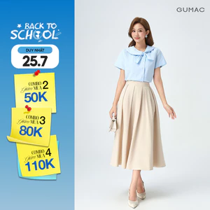 Chân Váy Xếp Ly Dáng Dài GUMAC Chân Váy Chữ A Lưng Cao Có Túi Vải Cotton Lạnh Cao Cấp LVE1001