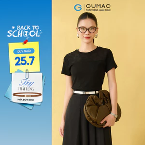 Áo thun nữ GUMAC form slim kiểu phối ren cổ bo tròn tay ngắn ATF10008