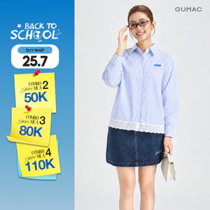 Áo Sơ Mi Nữ Gmorning - GUMAC Form Boxy Tay Dài Lai Phối Ren Nữ Tính Tinh Tế YAG05031