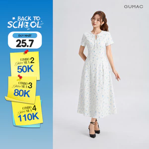Đầm Nữ GUMAC Họa Tiết Hoa Có Hai Túi Sườn Tay Nhún Vai Dịu Dàng Nữ Tính Hiện Đại LDG06098