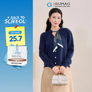 Áo len cardigan nữ GUMAC form suông cổ kèm khăn đính tay dài  AF11047