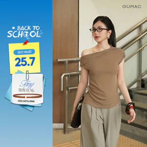 Áo Thun Nữ GUMAC Form Ôm Cổ Lệch Vai Nhún Sườn Tạo Hiệu Ứng Thon Gọn Hiện Đại Trẻ Trung ATG07027
