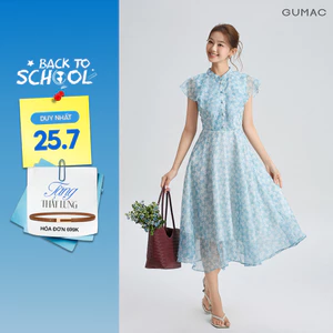 Đầm Nữ GUMAC Cổ Trụ Phối Cổ Tròn Bèo Thân Trước Mềm Mại Nút Bọc Sang Trọng Điểm Nhấn Tinh Tế DG06047