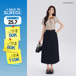 Chân Váy Chữ A Dáng Dài GUMAC - Gmorning Chân Váy Kaki Midi Túi Vuông Tôn Dáng Cao Cấp YVF04060