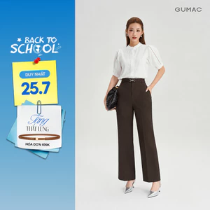 Quần Tây Nữ GUMAC Ống Đứng Phối Dây Thắt Lưng Vải Xược Ý Mềm Nhẹ Thoáng Mát QG07092