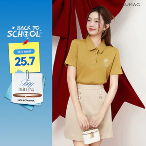 Áo Thun Polo Nữ GUMAC Form Suông Tay Ngắn  Thiết Kế Thêu Hoa Cúc Thanh Lịch PLE12013