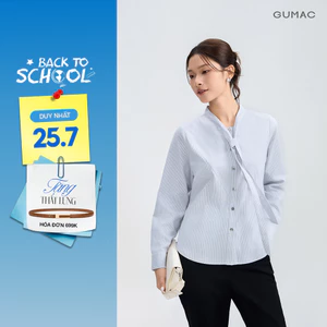 Áo Sơ Mi Nữ GUMAC Form Suông Phối Sọc Chéo Tay Dài Phối Bản Tay Tinh Tế AG05001