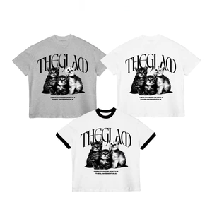 TheGlam CHÍNH HÃNG - Áo thun Form Boxy UNISEX “THREE CATS” - Màu Trắng viền Đen/Trắng/Xám - TS04-17