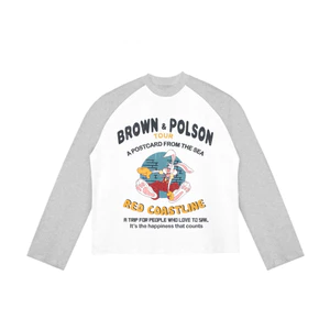 TheGlam CHÍNH HÃNG - Áo Thun Tay Dài "BROWN & POLSON" Raglan UNISEX Màu Trắng/Xám tiêu - TS07-02