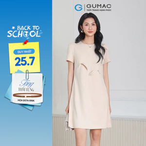 Đầm nữ GUMAC suông thiết kế đính hoa lá nổi 2 lớp có túi mềm mịn thoải mái DF04054