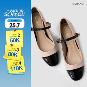 Giày Cao Gót Nữ GUMAC Giày Mary Jane 5 Phân Đế Vuông Phối Màu Mũi Tròn Quai Ngang Thanh Lịch GE01058