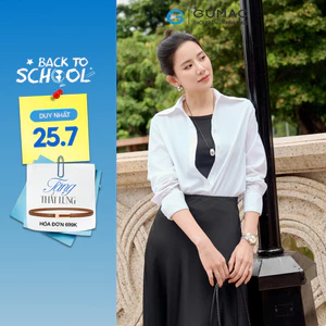Áo mi nữ GUMAC tay dài màu trắng công sở chất liệu kate thun thoáng mát AF07024