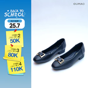 Giày Cao Gót Nữ GUMAC Bít Mũi Đế Vuông 3cm Phối Khóa Kim Loại Đệm Êm Chân Công Sở GG05028