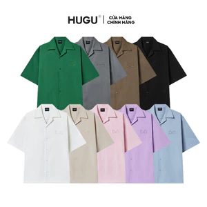 Áo sơ mi kaki Hàn màu đen, trắng, form regular thêu logo basic unisex local brand HUGU - HUGU BASIC SHIRT - SS2