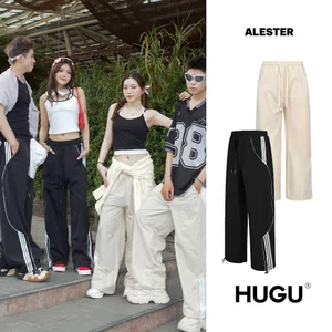 Quần dù dài màu đen, be, form ống suông dài, đường kẻ nổi bật, đơn giản, unisex local brand HUGU - ALESTER