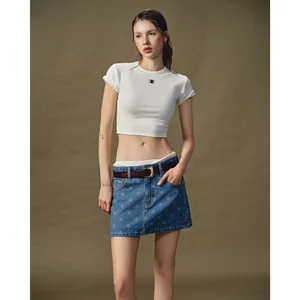 Eleven - Chân Váy Denim Mini Hoạ Tiết Monogram | Màu Xanh