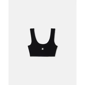 Eleven - Áo Crop Top Vải Thun Gân Thêu Mono | Màu Đen