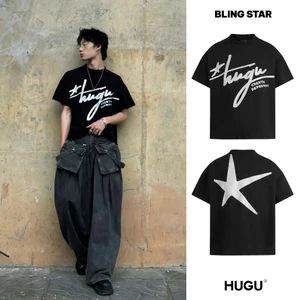 Áo thun boxy local brand HUGU - BLING STAR - cotton 2 chiều, phủ kim tuyến