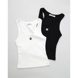 Eleven - Áo Tank Top Vải Thun Gân Thêu Mono | Màu Trắng