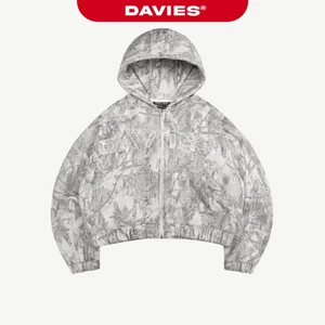 Áo khoác hoodie zip nam nữ nỉ bông DAVIES hoạ tiết lá rừng đính nút bạc hình thêu chữ nổi màu xám nhạt Commando | D-HD5