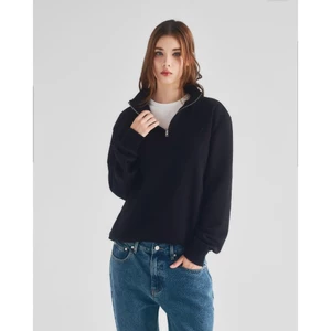 Eleven - Áo Nỉ Unisex Nam Nữ Cổ Khóa Kéo Thêu Mono | Màu Đen