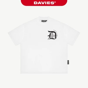 Áo phông rộng streetwear nam nữ DAVIES hình in chữ lớn sau lưng thun cotton màu trắng Engra Tee | D-T40-T