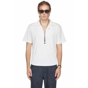 Áo Polo Cổ Xẻ Relaxed Fit Trơn Màu Trắng - BEUTER® SHAPED RELAXED FIT COLLARED SPLIT-NECK POLO - WHITE