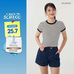 Áo Thun Nữ GUMAC Form Suông Vừa Vặn Cổ Tròn Phối Bo Tay Ngắn Chất Vải Co Giãn Thoải Mái ATG07080