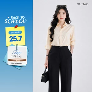 [SALE] Áo sơ mi nữ Gmorning - GUMAC tay dài rộng thêu chữ sau áo si xịn thoáng mát  YAE12085