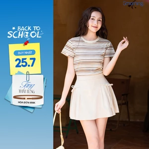 Áo Thun Nữ Form Suông GUMAC Tay Ngắn Cổ Áo Bo Viền Lai Ngang ATG04090