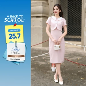 Đầm Nữ GUMAC Form Suông Phối Cổ Trắng Giả Khoác Tay Nhún Phối Nút Bọc Thiết Kế Sang Trọng Tôn Dáng Hiện Đại DG07002