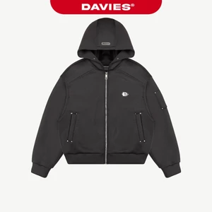 Áo khoác hoodie zip form boxy DAVIES mũ rộng thiết kế các nút bấm kim loại đường may hộp nổi POL 2.O Jacket | D-AK14