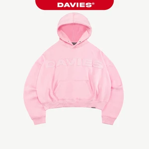 Hoodie mũ to thêu chữ DAVIES nỉ chân cua có túi màu hồng form rộng nam nữ Original | D-HD1-H