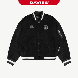 Áo khoác Kaki bomber nam nữ form rộng DAVIES màu đen thêu chữ Khaki Daviesism Jacket | D36-AK6-KK