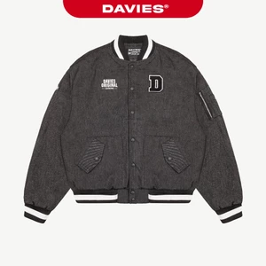 Áo khoác bomber Jean nam nữ form rộng local brand DAVIES màu đen thêu chữ Khaki Daviesism Jacket I D36-AK6-J