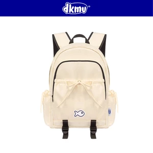 Balo nữ cute kem phối viền DKMV thắt nơ phối logo su Cá chất canvas có lót dù nhiều ngăn Aimee Ribbon Backpack| K-P35-K