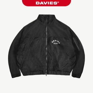 Áo khoác dù nam nữ phối lưới hiphop DAVIES in logo thiết kế cổ trụ khóa kéo có lớp lót màu đen Gridlock Jacket| D-AK26