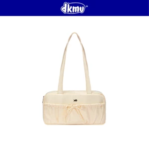 Túi đeo vai nữ màu kem xinh DKMV dây rút thắt nơ dáng chữ nhật thiết kế logo inox và logo su Baguette Bag | K-B34-K
