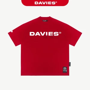 Áo thun đỏ nam nữ form rộng in chữ DAVIES thiết kế cổ tròn tay lỡ phong cách hiphop thun cotton Invasion Tee |D38-T1-DO